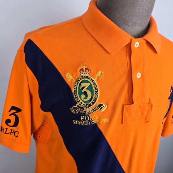 Polo Ralph Lauren Mens XL Orange #3 Summer RLPC Big Pony Rugby Crest Shirt - Picture 3 of 9